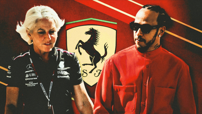 Angela Cullen in Ferrari-kleding: blondine brengt Hamilton ontbijtje in Bahrein